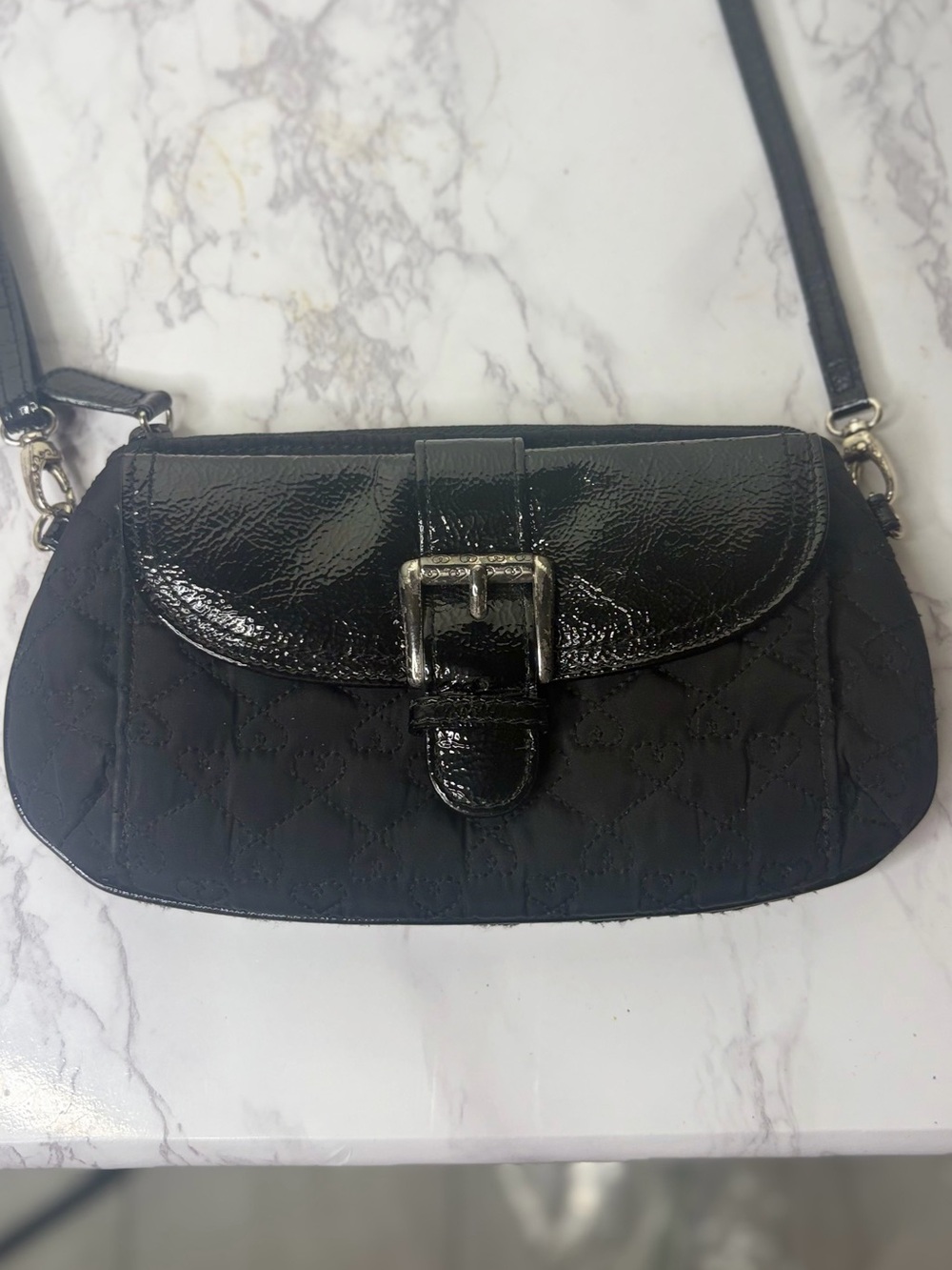 Brighton Black Quilted Shoulder Bag with Buckle Flap